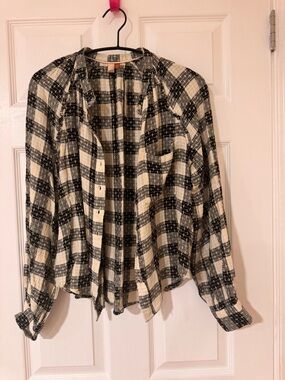 Anthropologie Black & Cream Plaid Button-Down Shirt